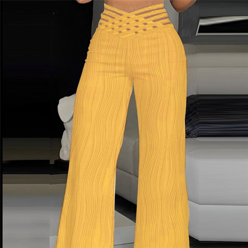 Solid Color Jacquard Stretch Fabric Bootcut Pants