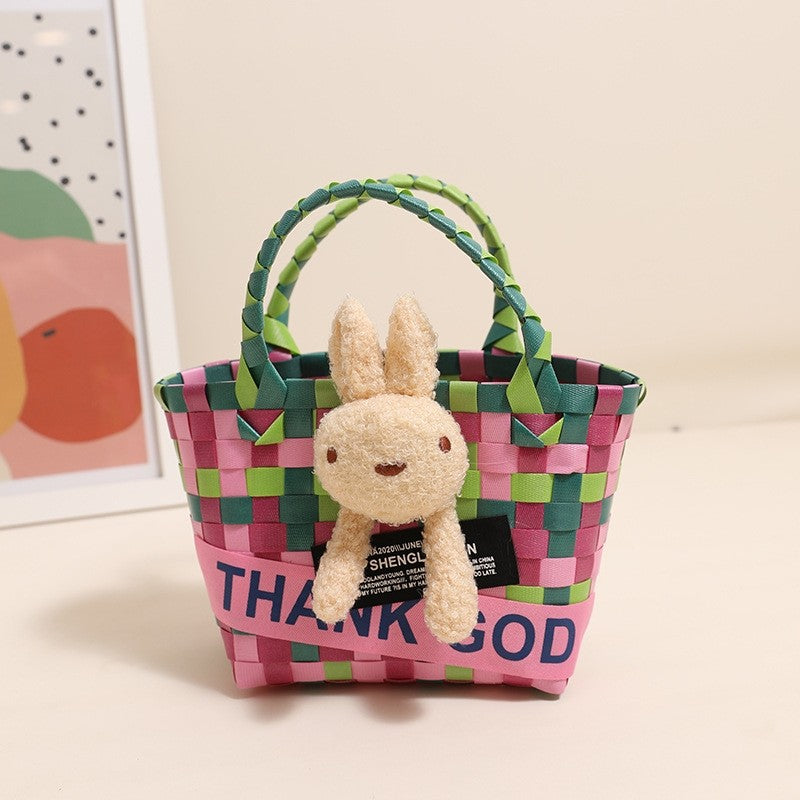 Colorful Checkered Handmade Basket Handbag