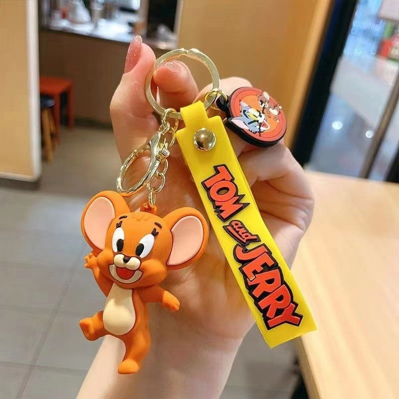 Whimsical Cat and Mouse Cartoon Keychain
