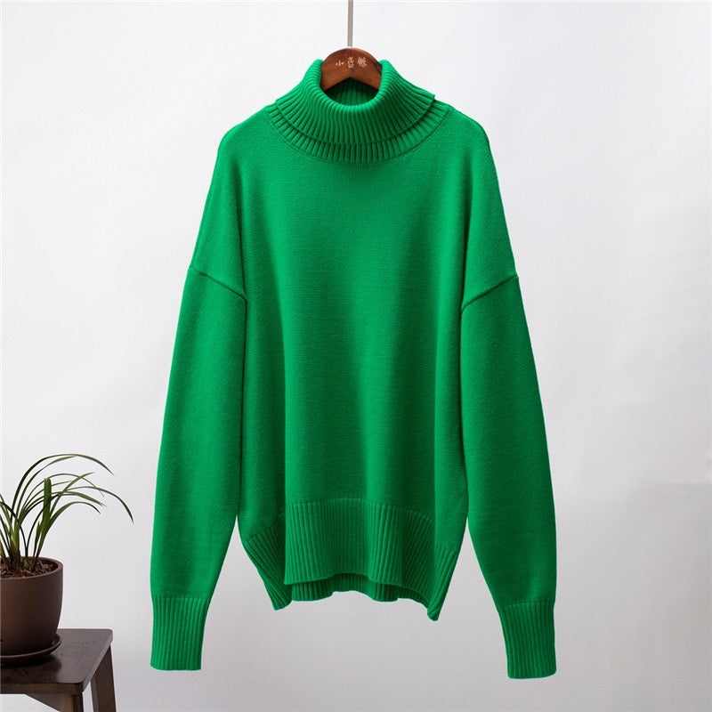 Solid Color High Neck Loose Pullover Sweater