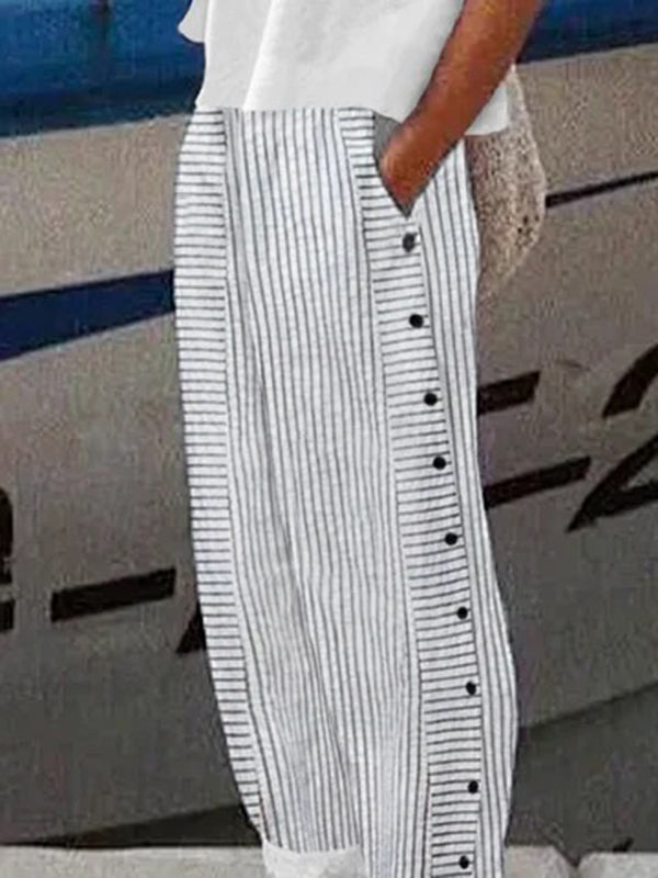 Loose Pockets Striped Pants Trousers