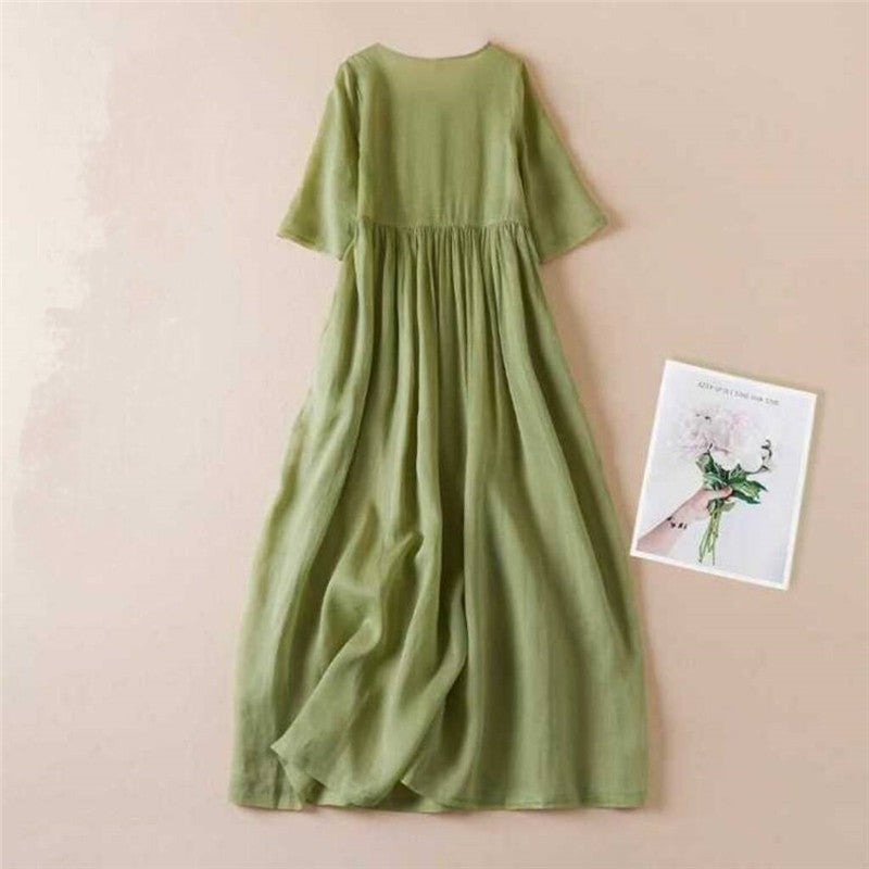 Ramie Delight Embroidered Dress