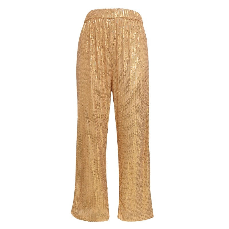 Solid Color Straight Leg Glitter Pants