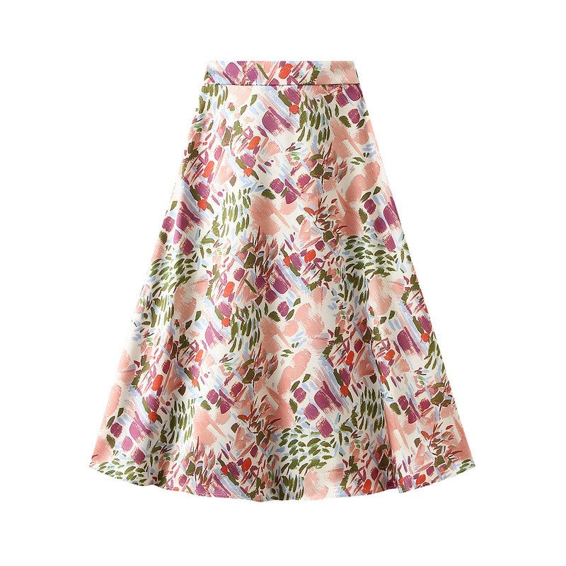Brilliant Satin Print Elastic Waist Drop Skirt