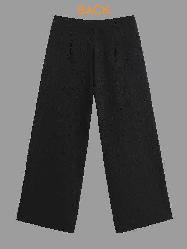 Solid Color High-Waisted Wide-Leg Pleated Urban Pants