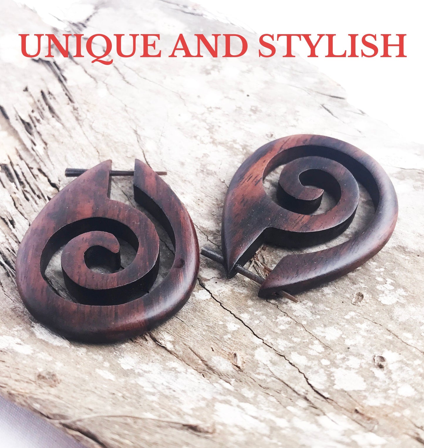 African queen tribal wood earrings