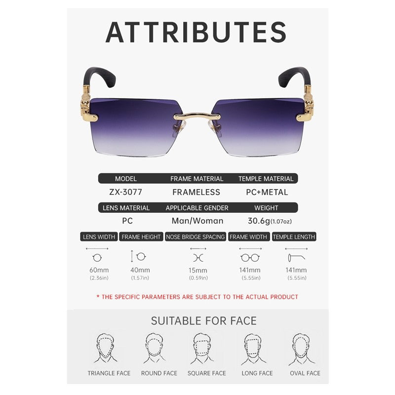 Fashion Retro Frameless UV400 Sun Protection Outdoor Sunglasses