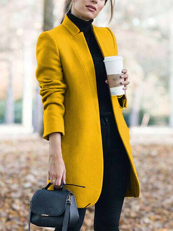 Solid Color Stand Collar Outerwear with Split Joint and Long Sleeves