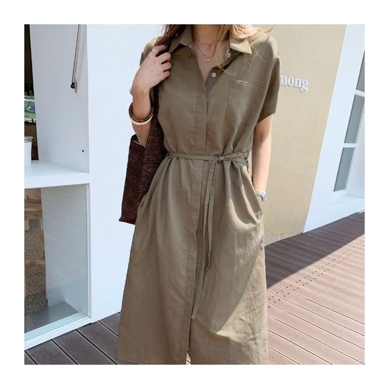 Loose Fit Solid Color Long Shirt Dress