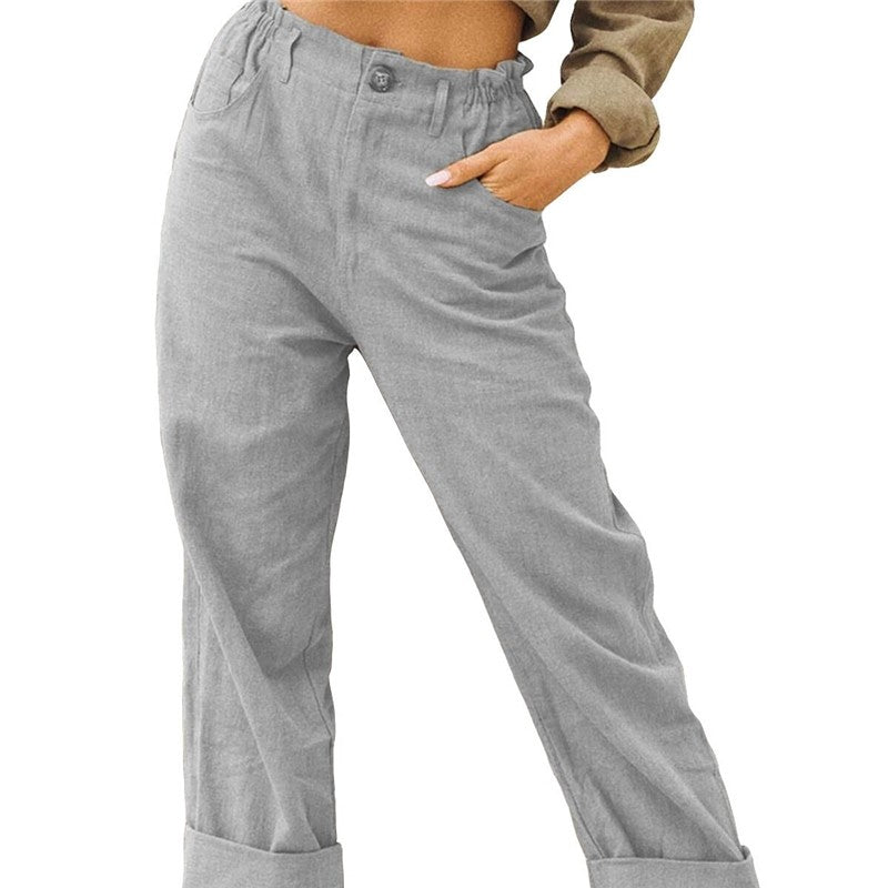 High-Waisted Loose Fit Casual Pants in Solid Color