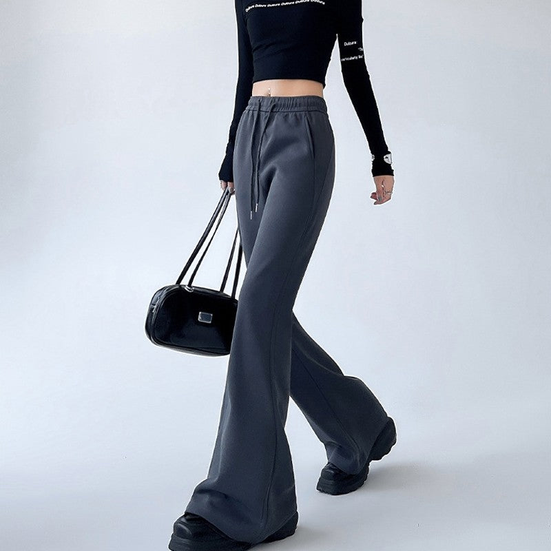 Solid Color High-Waisted Flowy Casual Pants