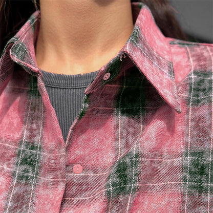 Relaxed Fit Plaid Long Sleeve Women's Shirt