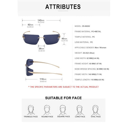 Unisex UV400 Curve Frameless Fashion Outdoor Eyewear Sunglasses