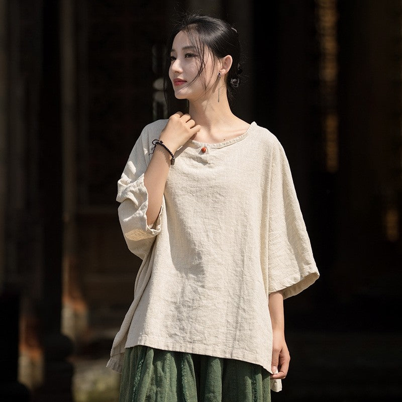 Plain Color Pullover Buckle Short Sleeve T-Shirt