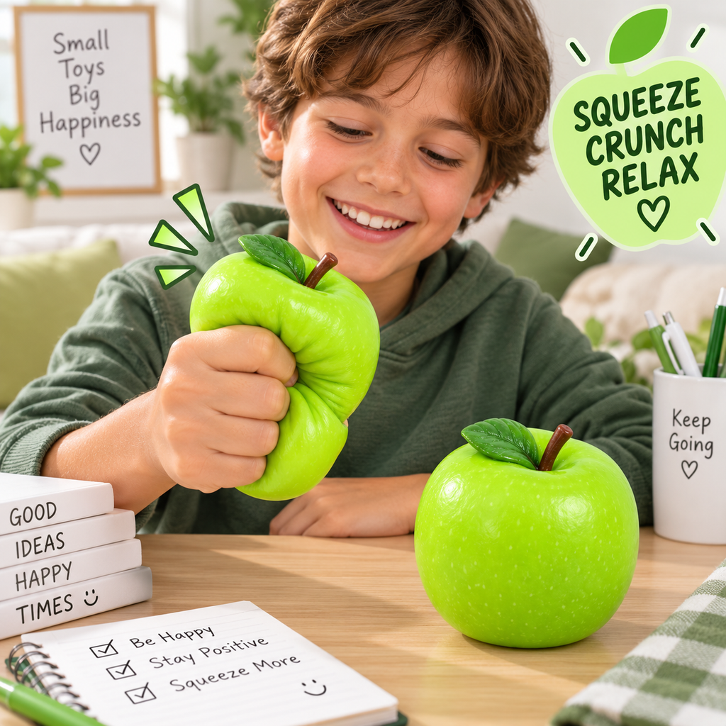 Crunchy Squishies Green Apple Squeeze Toy 2-Pack – Crispy Crunch Sound Soft Stretchy Stress Balls | ASMR Sensory Fidget Toys for Adults & Kids | Realistic Green Apple Squishies
