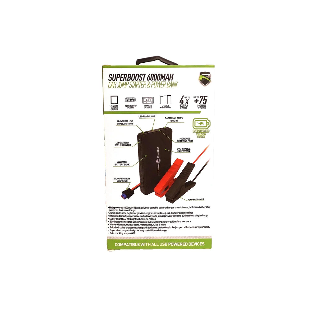 6,000mAh Portable Jumpstarter w/USB Battery Charger