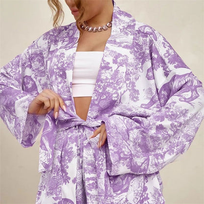 Cozy Printed Long-Sleeve Shorts and Pajama Set
