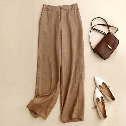 Relaxed Fit Solid Color Lightweight Wide-Leg Trousers