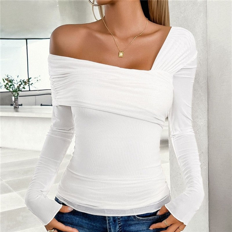 Chic Off-Shoulder Mesh Long Sleeve Top