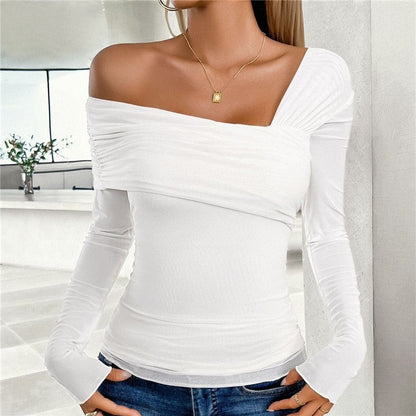 Chic Off-Shoulder Mesh Long Sleeve Top
