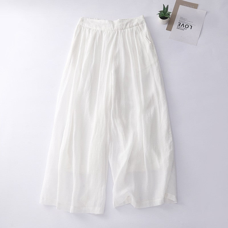 Solid Color Elastic Waist Wide Leg Casual Loose Thin Pants