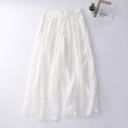 Solid Color Elastic Waist Wide Leg Casual Loose Thin Pants