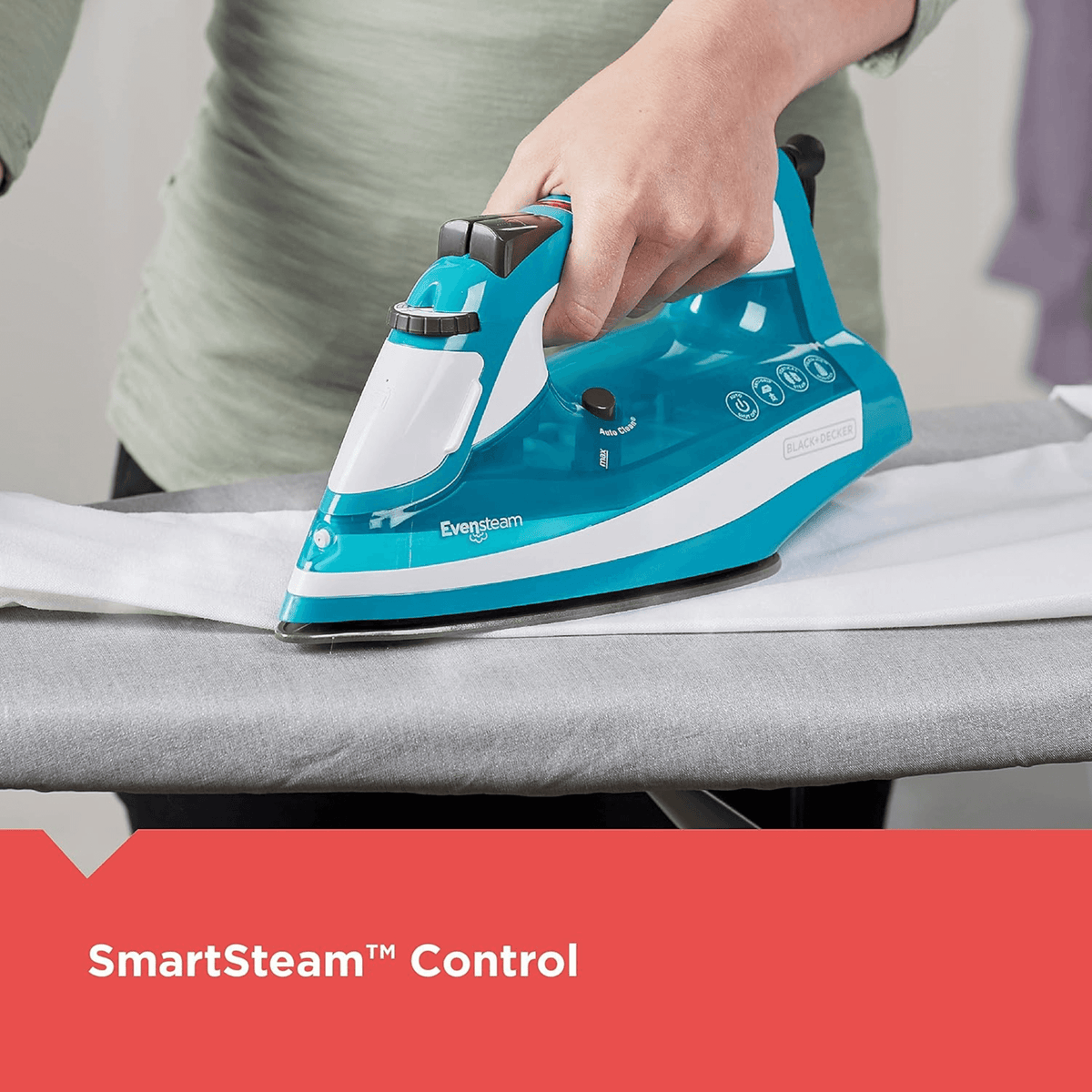 Black & Decker Mid-Size One-Step Garment Steam Iron w Stainless Nonstick Soleplate