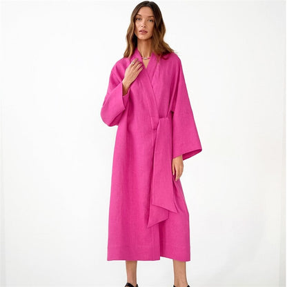 Flowy Cotton Linen Long Pajamas for Women in Solid Colors