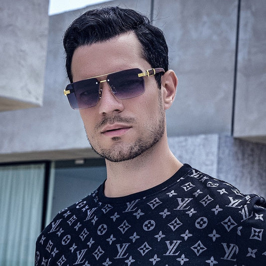 Men's Sunglasses With Frameless Woodgrain-Inspired Legs