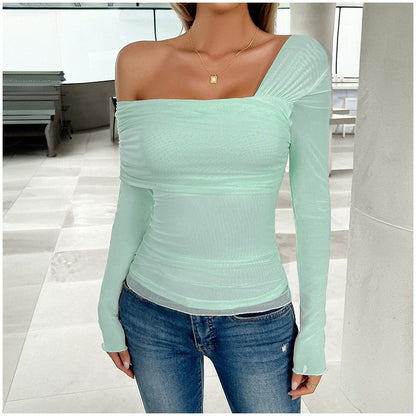 Chic Off-Shoulder Mesh Long Sleeve Top