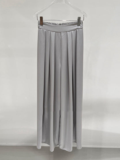 High Waisted Wide Leg Elasticity Pleated Solid Color Pants Trousers