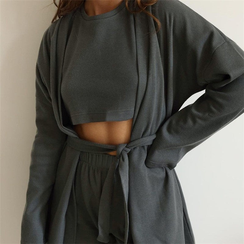 Waffle Knit Grid Shorts and Short Sleeve Pajama Set