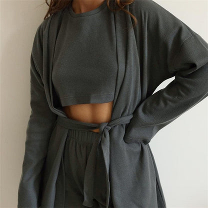 Waffle Knit Grid Shorts and Short Sleeve Pajama Set