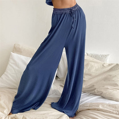 Solid Color Sleeveless Crewneck Tank Top and Wide Leg Pants Set - Loungewear