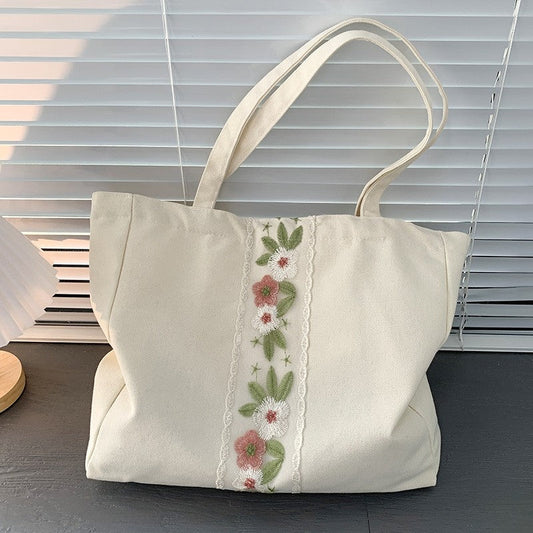 Embroidered Canvas Shoulder Bag