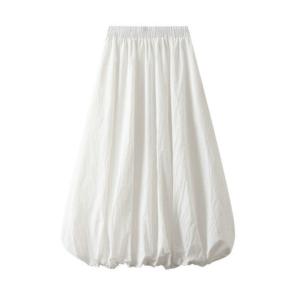Sure! Here is an optimized title for your clothing product in English:

"Chic Solid Color Elastic Waist A-Line Lantern Sk