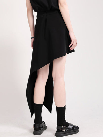 Stylish Irregular Split-Joint Black Skirt