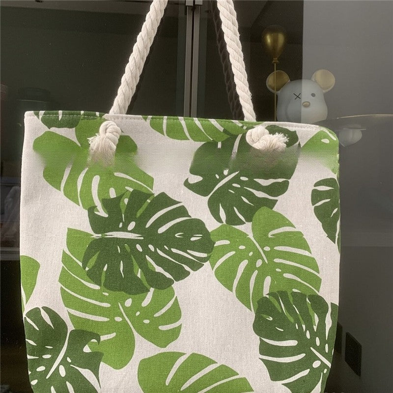 Printed Canvas Tote Bag with Stylish Rope Handles