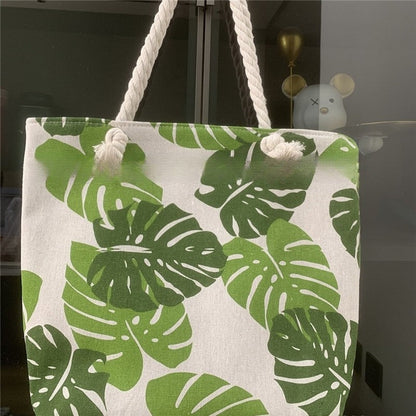 Printed Canvas Tote Bag with Stylish Rope Handles