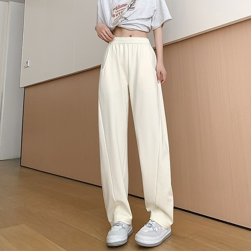 Elastic Waist Sports Pants in Solid Color