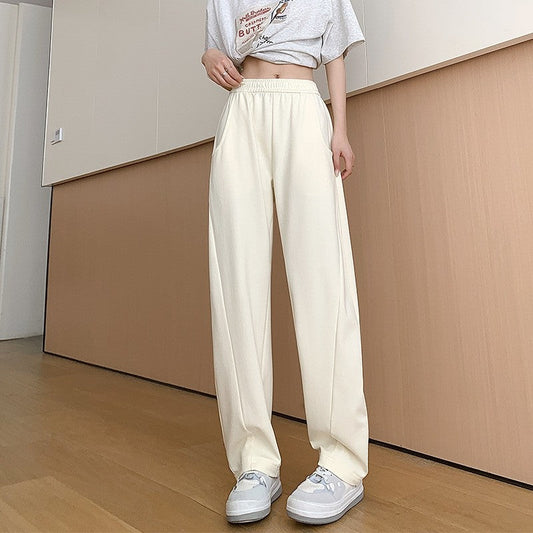 Elastic Waist Sports Pants in Solid Color