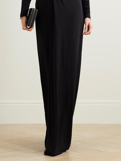Long Sleeves Skinny Solid Color Deep V-Neck Maxi Dresses