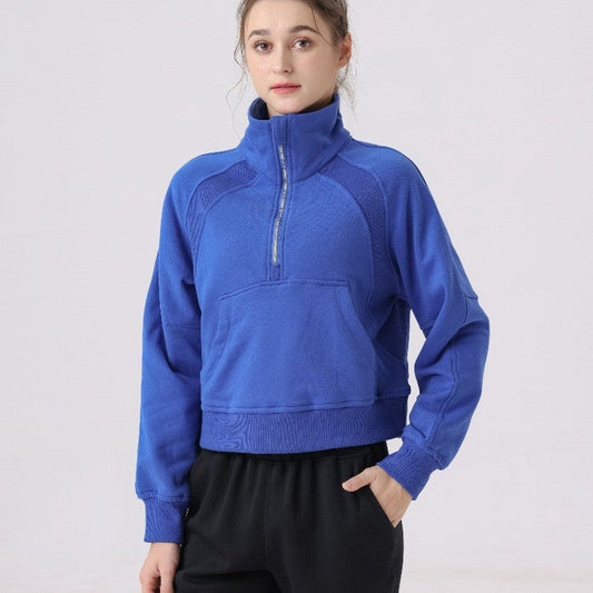 Loose-Fit Wrinkle-Resistant High-Neck Solid Color Blouse