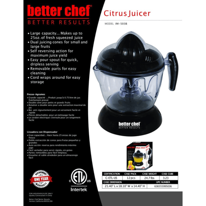 Better Chef 0.75L Self-Reversing Citrus Juicer