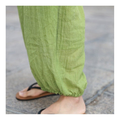 Loose Lantern Pants with Elastic Waist - Solid Color