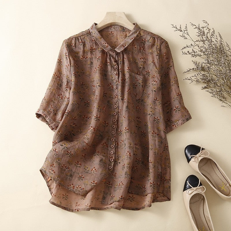Flowy Floral Cardigan Blouse with Mid-Length Sleeves