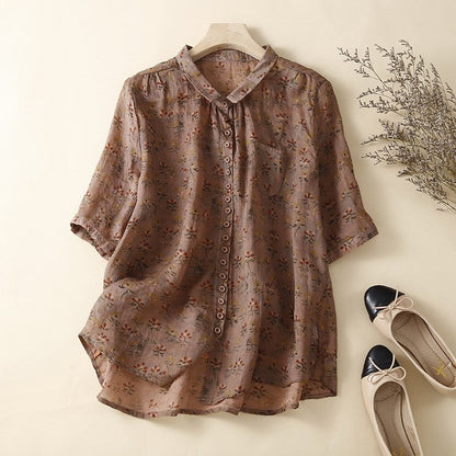 Flowy Floral Cardigan Blouse with Mid-Length Sleeves