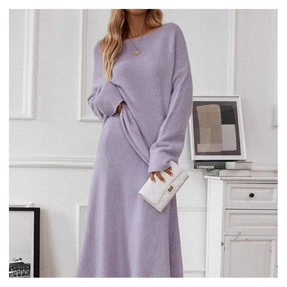 Solid Color Knit Sweater and Mermaid Skirt Set