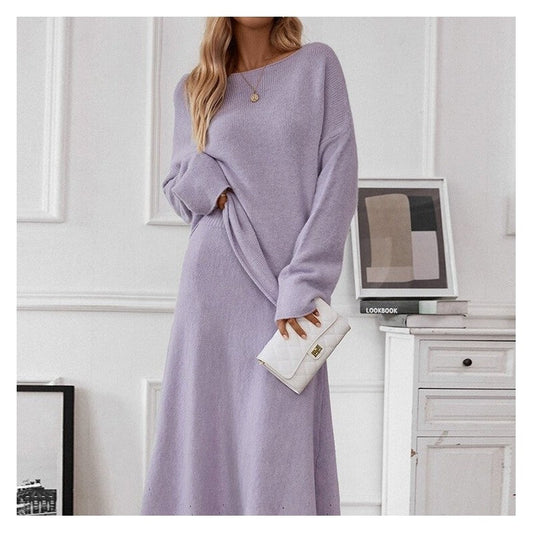 Solid Color Knit Sweater and Mermaid Skirt Set