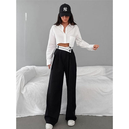 Patchwork High Waisted Wide Leg Trousers